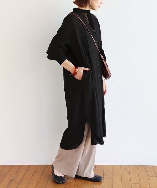 andme(アンドミー)の「コットンガーゼ長袖シアーシャツワンピース(シャツワンピース・レディース・グレー系その他/グリーン/ホワイト/ブラック・M)」の14枚目の写真
