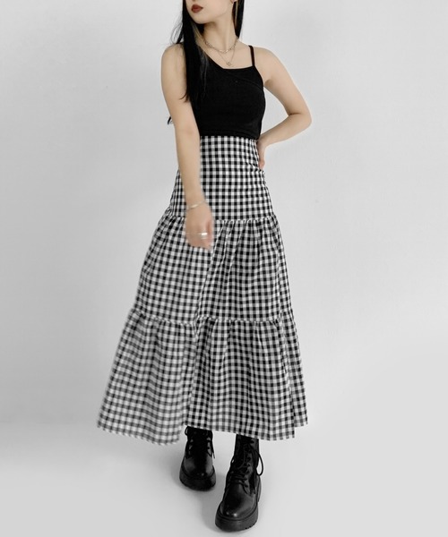 LVEU.（ラブユ.）の「Back ribbon gingham check skirt / バックリボンギンガムチェックスカート（スカート・レディース・ブラック・FREE）」の10枚目の写真
