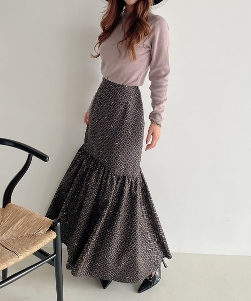 EIMY ISTOIRE（エイミーイストワール）の「ES horse patternギャザーマーメードスカート（スカート・レディース・ブラック/アイボリー/ベージュ・SMALL/MEDIUM）」の3枚目の写真