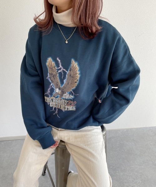 nemne store（ネンネストア）の「中華まんをたべる裏起毛プリントスウェット（スウェット・レディース・ブラック/オフホワイト/ブルー/ボルドー/オートミール/スミクロ・フリー）」の6枚目の写真