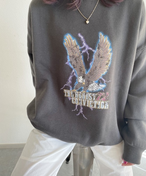 nemne store（ネンネストア）の「中華まんをたべる裏起毛プリントスウェット（スウェット・レディース・ブラック/オフホワイト/ブルー/ボルドー/オートミール/スミクロ・フリー）」の7枚目の写真