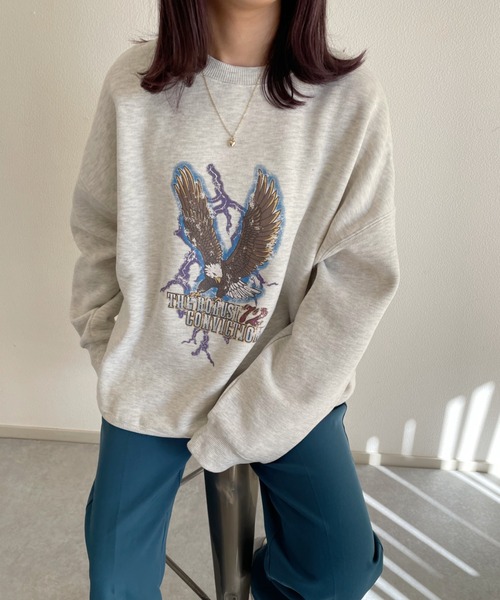 nemne store（ネンネストア）の「中華まんをたべる裏起毛プリントスウェット（スウェット・レディース・ブラック/オフホワイト/ブルー/ボルドー/オートミール/スミクロ・フリー）」の8枚目の写真