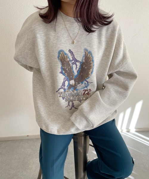 nemne store（ネンネストア）の「中華まんをたべる裏起毛プリントスウェット（スウェット・レディース・ブラック/オフホワイト/ブルー/ボルドー/オートミール/スミクロ・フリー）」の15枚目の写真