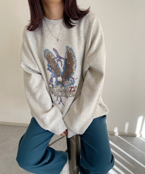 nemne store（ネンネストア）の「中華まんをたべる裏起毛プリントスウェット（スウェット・レディース・ブラック/オフホワイト/ブルー/ボルドー/オートミール/スミクロ・フリー）」の22枚目の写真