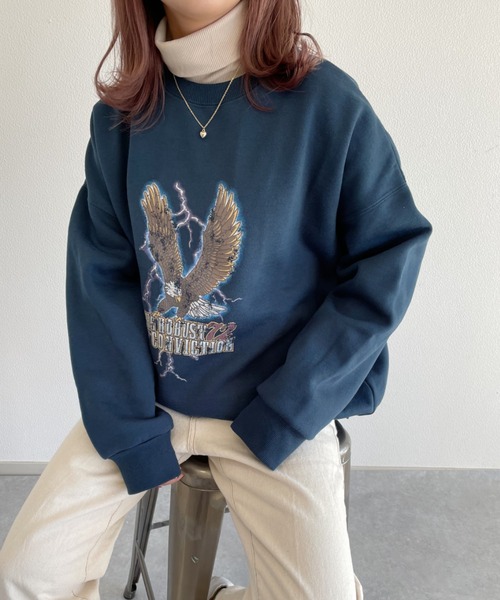 nemne store（ネンネストア）の「中華まんをたべる裏起毛プリントスウェット（スウェット・レディース・ブラック/オフホワイト/ブルー/ボルドー/オートミール/スミクロ・フリー）」の11枚目の写真