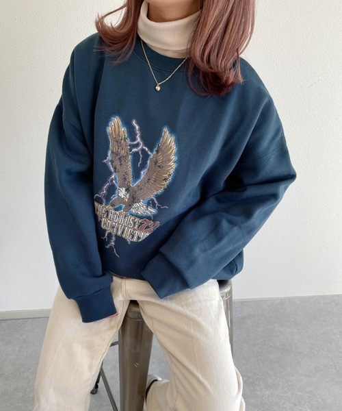 nemne store（ネンネストア）の「中華まんをたべる裏起毛プリントスウェット（スウェット・レディース・ブラック/オフホワイト/ブルー/ボルドー/オートミール/スミクロ・フリー）」の18枚目の写真