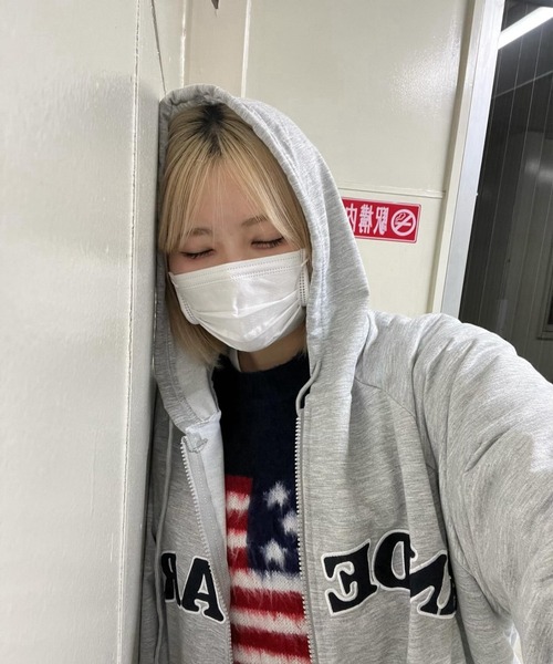 セール】オーバーサイズ カレッジロゴ フーディ スウェット ジップ