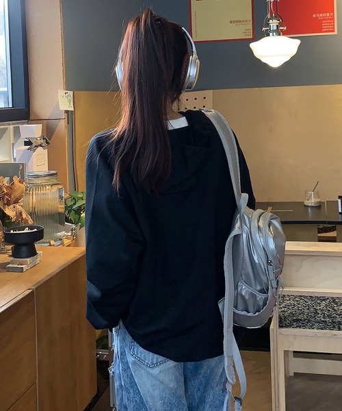 DEVICE（デバイス）の「オーバーサイズ カレッジロゴ フーディ スウェット ジップパーカー（パーカー・レディース・ブラック/グレー/ベージュ・FREE）」の20枚目の写真