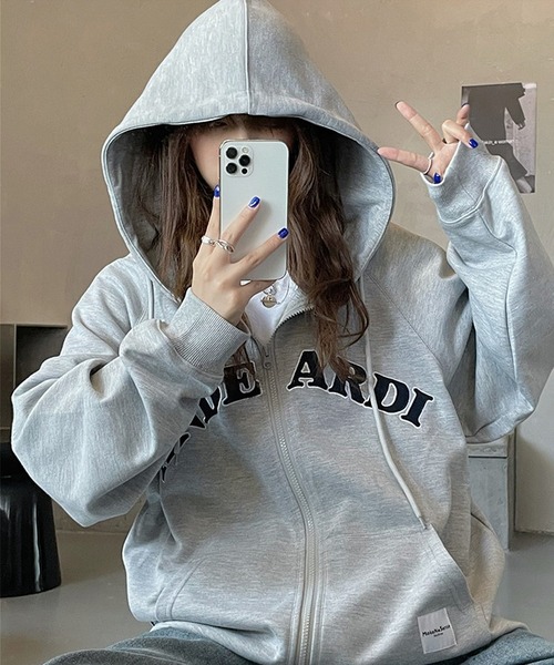 セール】オーバーサイズ カレッジロゴ フーディ スウェット ジップ