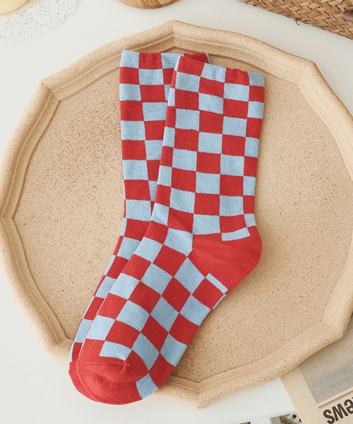 「kakko」（カッコ）の「レディース ブロックチェック クルーソックス靴下（ソックス/靴下・レディース・A/B/C/D/E/F・FREE）」の5枚目の写真