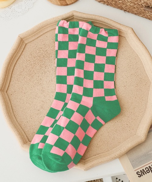 「kakko」（カッコ）の「レディース ブロックチェック クルーソックス靴下（ソックス/靴下・レディース・A/B/C/D/E/F・FREE）」の6枚目の写真