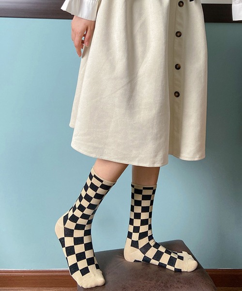 「kakko」（カッコ）の「レディース ブロックチェック クルーソックス靴下（ソックス/靴下・レディース・A/B/C/D/E/F・FREE）」の10枚目の写真