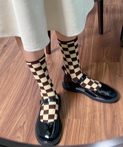 「kakko」（カッコ）の「レディース ブロックチェック クルーソックス靴下（ソックス/靴下・レディース・A/B/C/D/E/F・FREE）」の9枚目の写真