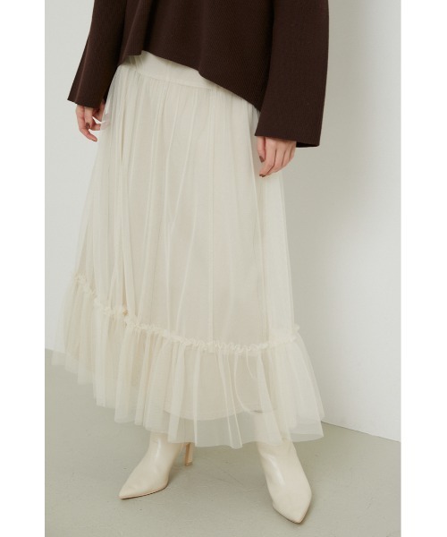 rienda（リエンダ）の「マーメイドチュールコンビデニムスカート（デニムスカート・レディース・ブラック/アイボリー・SMALL/MEDIUM）」の4枚目の写真