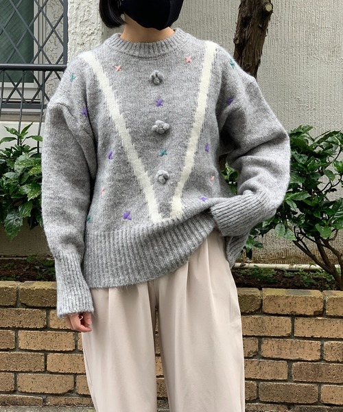 Jewelobe（ジュエローブ）の「刺繍×ジャガード杢ニットプルオーバー（ニット/セーター・レディース・アイボリー/ベージュ/杢グレー・FREE）」の21枚目の写真