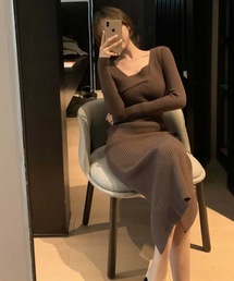 LUGG NAGG | リブニットカシュクールマキシワンピース(ワンピース)