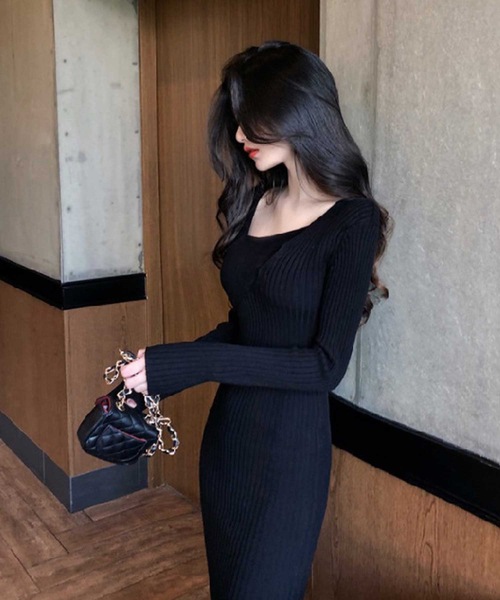 LUGG NAGG（ラグナグ）の「リブニットカシュクールマキシワンピース（ワンピース・レディース・グレイッシュベージュ/チョコ/ブラック・L/XL/M）」の5枚目の写真