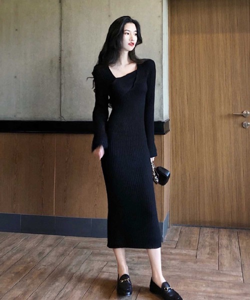 LUGG NAGG（ラグナグ）の「リブニットカシュクールマキシワンピース（ワンピース・レディース・グレイッシュベージュ/チョコ/ブラック・L/XL/M）」の7枚目の写真