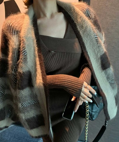 LUGG NAGG（ラグナグ）の「リブニットカシュクールマキシワンピース（ワンピース・レディース・グレイッシュベージュ/チョコ/ブラック・L/XL/M）」の8枚目の写真