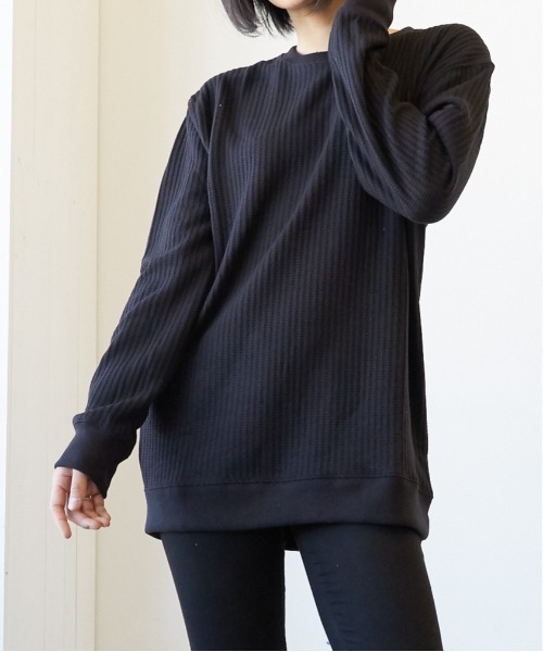 ☆boohoo☆オーバーサイズ 半袖 リビア ワッフル シャツ オーバーサイズ》 ワッフルロンT（Tシャツ/カットソー）｜B.I.D.