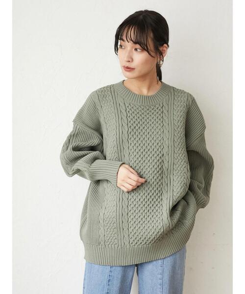 Green　Parks（グリーンパークス）の「かるい ケーブルニットプルオーバー＊（ニット/セーター・レディース・ベージュ/ネイビー/アイボリー/ライトカーキ・FREE）」の20枚目の写真