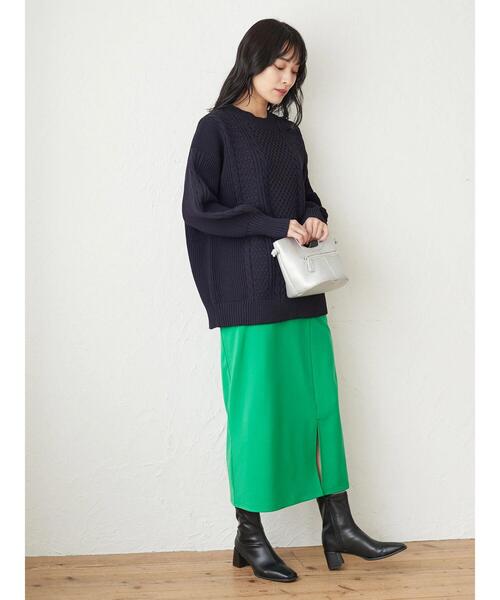 Green　Parks（グリーンパークス）の「かるい ケーブルニットプルオーバー＊（ニット/セーター・レディース・ベージュ/ネイビー/アイボリー/ライトカーキ・FREE）」の9枚目の写真