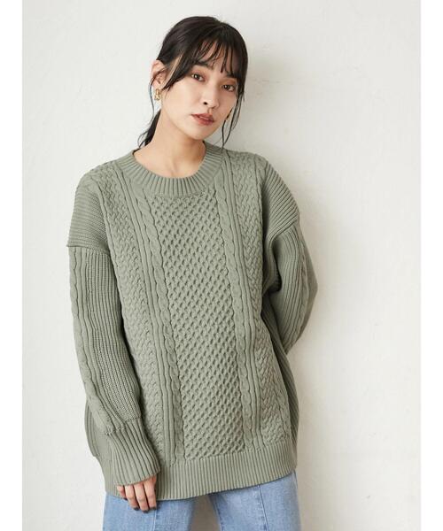 Green　Parks（グリーンパークス）の「かるい ケーブルニットプルオーバー＊（ニット/セーター・レディース・ベージュ/ネイビー/アイボリー/ライトカーキ・FREE）」の14枚目の写真