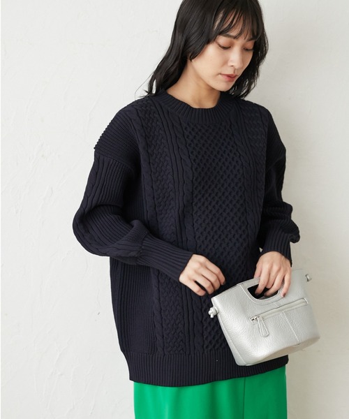 Green　Parks（グリーンパークス）の「かるい ケーブルニットプルオーバー＊（ニット/セーター・レディース・ベージュ/ネイビー/アイボリー/ライトカーキ・FREE）」の4枚目の写真