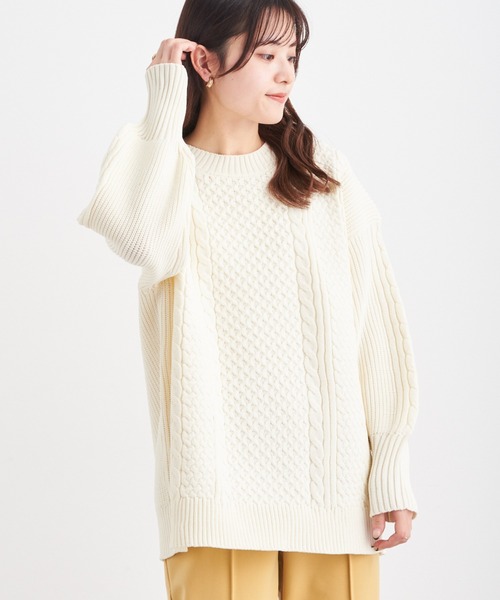 Green　Parks（グリーンパークス）の「かるい ケーブルニットプルオーバー＊（ニット/セーター・レディース・ベージュ/ネイビー/アイボリー/ライトカーキ・FREE）」の2枚目の写真
