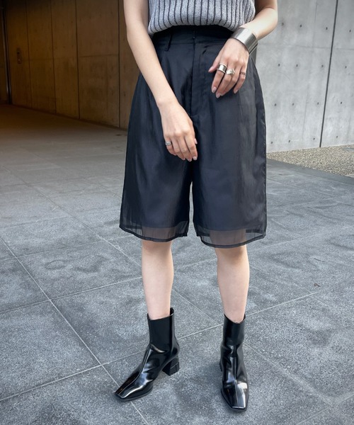 &g'aime（アンジェム）の「【＆g'aime】シアーレイヤードハーフパンツ（その他パンツ・レディース・ブラック/グレー・FREE）」の2枚目の写真