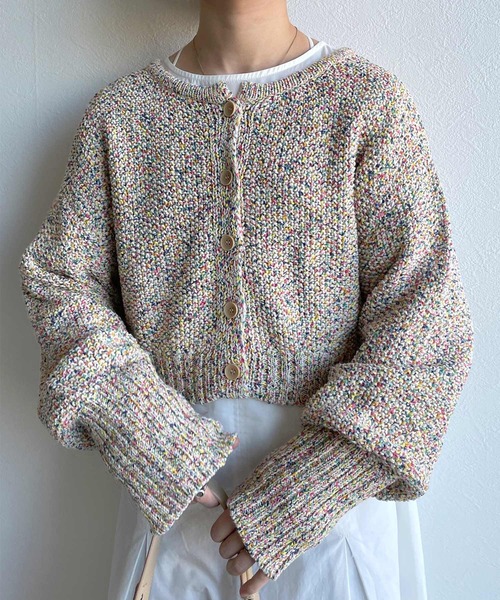 w closet（ダブルクローゼット）の「MIXテープヤーンクロップドカーディガン（カーディガン/ボレロ・レディース・ピンク/イエロー系・FREE）」の2枚目の写真