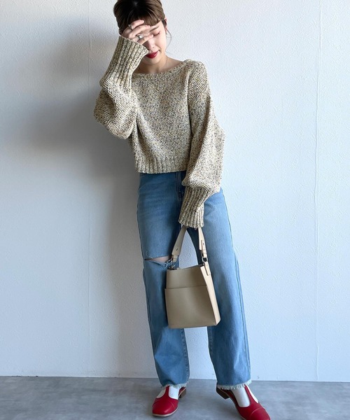 w closet（ダブルクローゼット）の「MIXテープヤーンクロップドカーディガン（カーディガン/ボレロ・レディース・ピンク/イエロー系・FREE）」の3枚目の写真