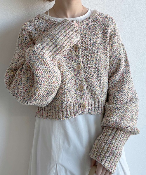 w closet（ダブルクローゼット）の「MIXテープヤーンクロップドカーディガン（カーディガン/ボレロ・レディース・ピンク/イエロー系・FREE）」の8枚目の写真