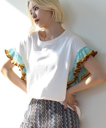 Ray BEAMS | Ray BEAMS / フリル ラインスリーブ Tシャツ(Tシャツ/カットソー)