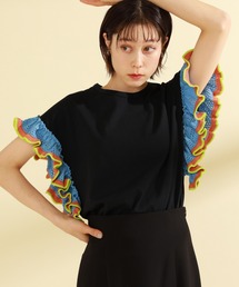 Ray BEAMS | Ray BEAMS / フリル ラインスリーブ Tシャツ(Tシャツ/カットソー)