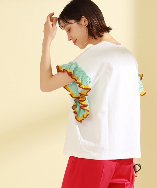 Ray BEAMS（レイビームス）の「Ray BEAMS / フリル ラインスリーブ Tシャツ（Tシャツ/カットソー・レディース・ホワイト/ブラック/ミント・ONE SIZE）」の5枚目の写真