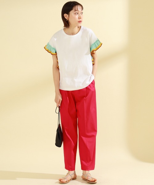 Ray BEAMS（レイビームス）の「Ray BEAMS / フリル ラインスリーブ Tシャツ（Tシャツ/カットソー・レディース・ホワイト/ブラック/ミント・ONE SIZE）」の7枚目の写真