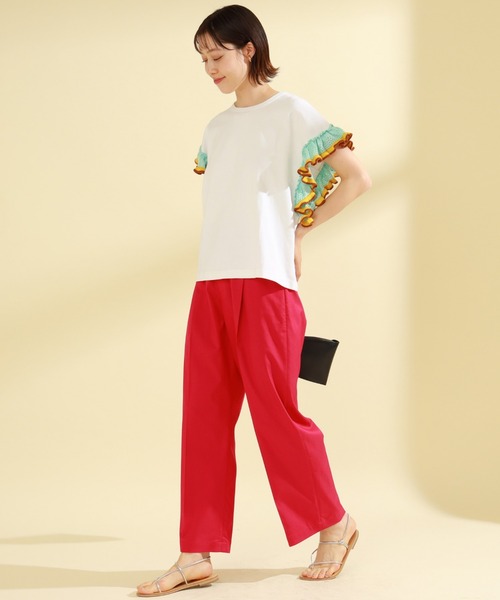 Ray BEAMS（レイビームス）の「Ray BEAMS / フリル ラインスリーブ Tシャツ（Tシャツ/カットソー・レディース・ホワイト/ブラック/ミント・ONE SIZE）」の8枚目の写真