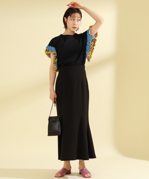 Ray BEAMS（レイビームス）の「Ray BEAMS / フリル ラインスリーブ Tシャツ（Tシャツ/カットソー・レディース・ホワイト/ブラック/ミント・ONE SIZE）」の12枚目の写真