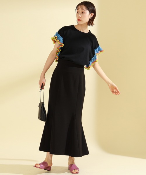 Ray BEAMS（レイビームス）の「Ray BEAMS / フリル ラインスリーブ Tシャツ（Tシャツ/カットソー・レディース・ホワイト/ブラック/ミント・ONE SIZE）」の11枚目の写真