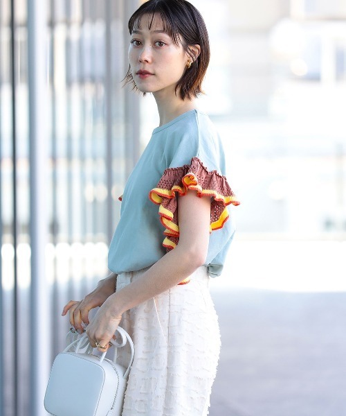 Ray BEAMS（レイビームス）の「Ray BEAMS / フリル ラインスリーブ Tシャツ（Tシャツ/カットソー・レディース・ホワイト/ブラック/ミント・ONE SIZE）」の13枚目の写真