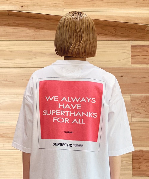 SUPERTHANKS（スーパーサンクス）の「バックプリントワンポイントビッグシルエットTシャツ（ユニセックス）（Tシャツ/カットソー・メンズ・ミント/ブラック×ブルー/ホワイト×レッド・S/M/L）」の2枚目の写真
