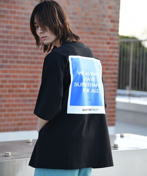SUPERTHANKS（スーパーサンクス）の「バックプリントワンポイントビッグシルエットTシャツ（ユニセックス）（Tシャツ/カットソー・メンズ・ミント/ブラック×ブルー/ホワイト×レッド・S/M/L）」の3枚目の写真