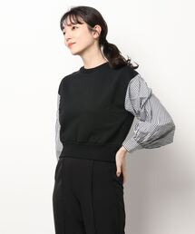 Lui's | 裏毛ストライプ切替ボリュームスリーブトップス(Tシャツ/カットソー)