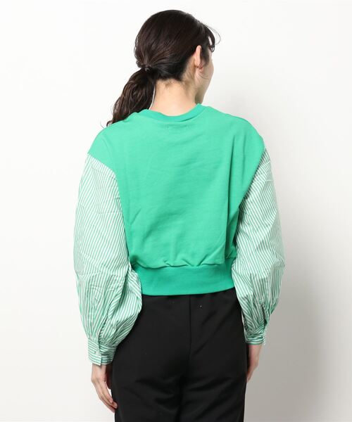 Lui's（ルイス）の「裏毛ストライプ切替ボリュームスリーブトップス（Tシャツ/カットソー・レディース・ホワイト/ブラック/グリーン・FREE）」の4枚目の写真