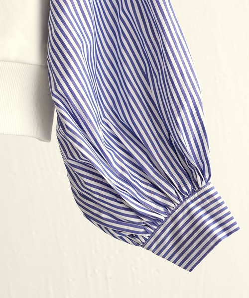 Lui's（ルイス）の「裏毛ストライプ切替ボリュームスリーブトップス（Tシャツ/カットソー・レディース・ホワイト/ブラック/グリーン・FREE）」の12枚目の写真