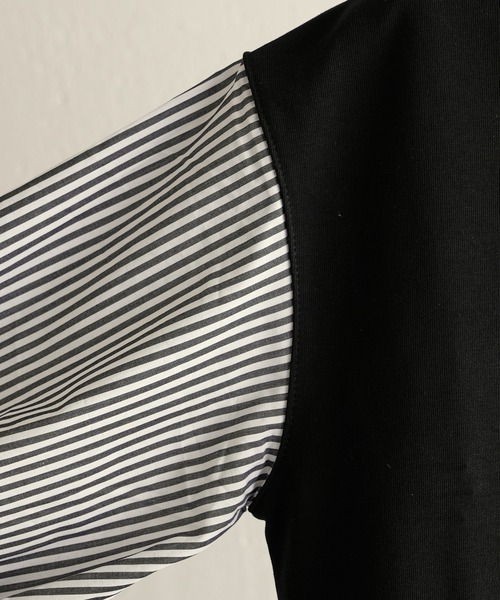 Lui's（ルイス）の「裏毛ストライプ切替ボリュームスリーブトップス（Tシャツ/カットソー・レディース・ホワイト/ブラック/グリーン・FREE）」の16枚目の写真