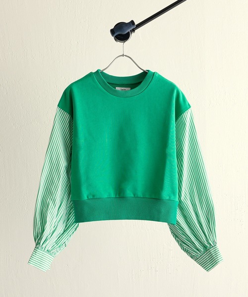 Lui's（ルイス）の「裏毛ストライプ切替ボリュームスリーブトップス（Tシャツ/カットソー・レディース・ホワイト/ブラック/グリーン・FREE）」の17枚目の写真