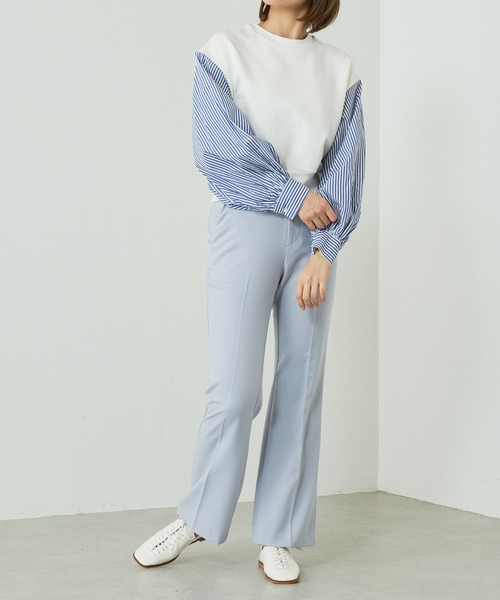 Lui's（ルイス）の「裏毛ストライプ切替ボリュームスリーブトップス（Tシャツ/カットソー・レディース・ホワイト/ブラック/グリーン・FREE）」の8枚目の写真