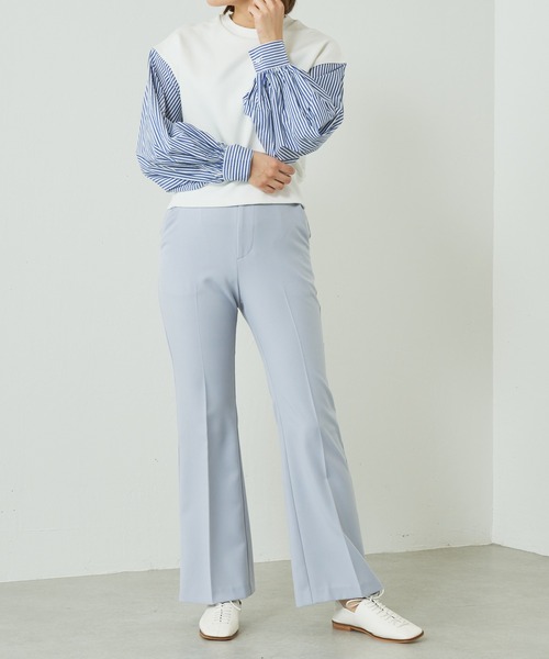 Lui's（ルイス）の「裏毛ストライプ切替ボリュームスリーブトップス（Tシャツ/カットソー・レディース・ホワイト/ブラック/グリーン・FREE）」の22枚目の写真